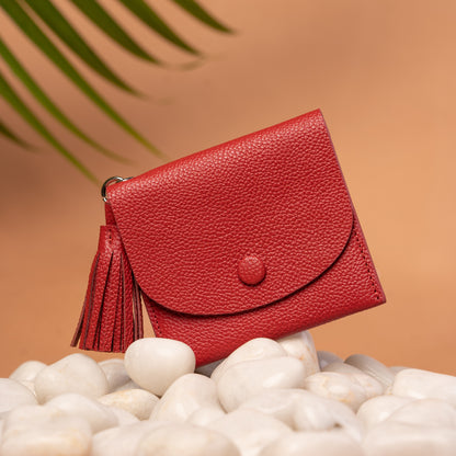 Tassel Touch Mini Red Leather Wallet with Tassel Detail | Iron Tailor