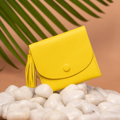 Yellow Leather Mini Wallet with Tassel Detail | Iron Tailor