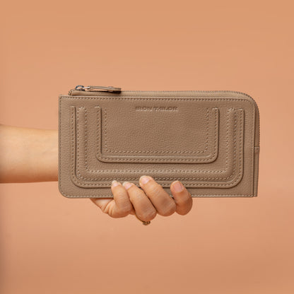 Beige Leather Women's Wallet in Hand | Iron Tailor