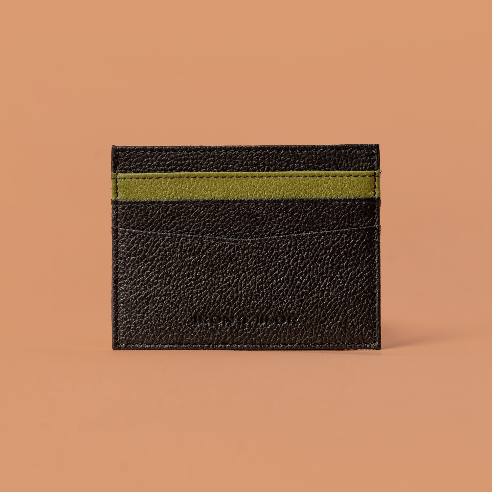 Sleek Card Case Black Green – Leather Card Holder For Men | Iron Tailor