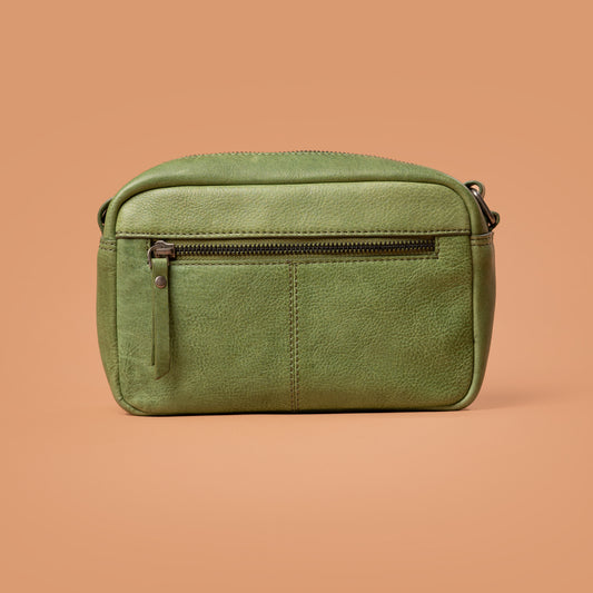 Adore Vixen Sling Bag Green Leather Back View | Iron Tailor