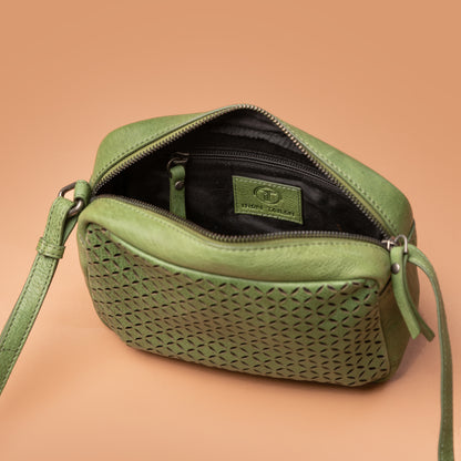 Adore Vixen Sling Bag Green Spacious Compartment View | Iron Tailor