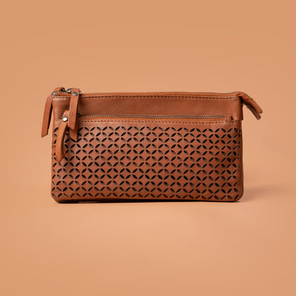 Brown Woven Genuine Leather Sling Bag for Women | Iron Tailor