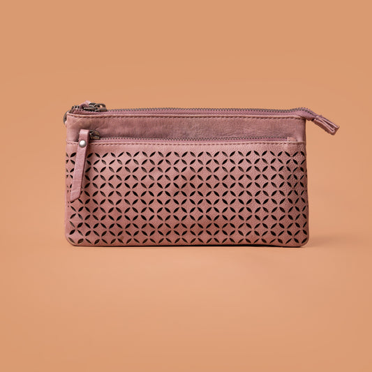 Mauve Woven Genuine Leather Sling Bag for Women | Iron Tailor