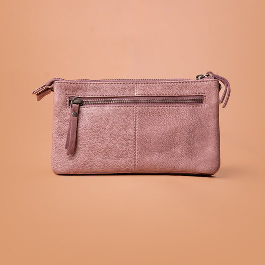 Back View of Mauve Genuine Leather Sling Bag | Iron Tailor