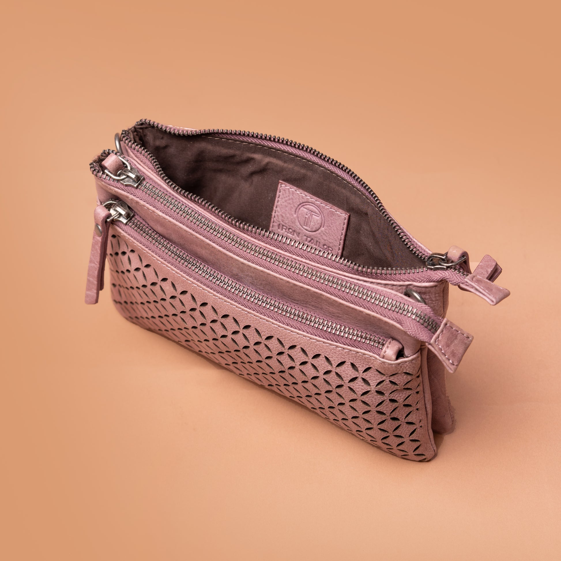 Mauve Leather Sling Bag with Spacious Interior | Iron Tailor 