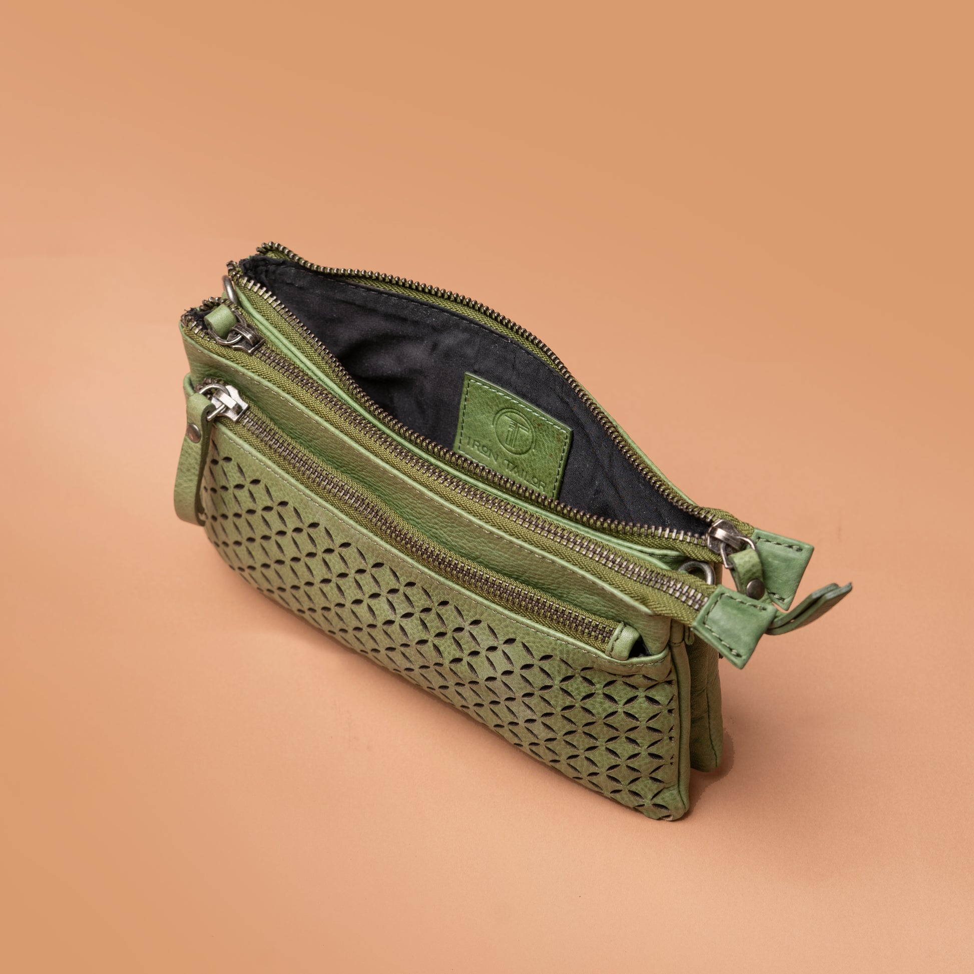 Green Leather Sling Bag with Spacious Interior | Iron Tailor