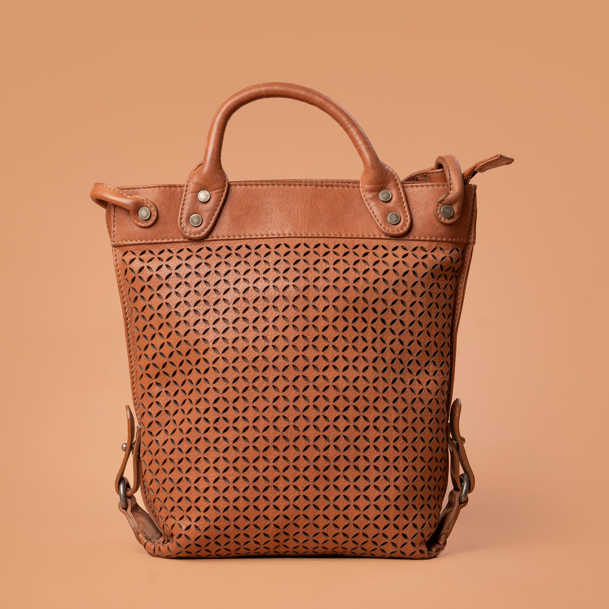 Maverick Hand Bag in Tan with Woven Leather Design | Iron Tailor