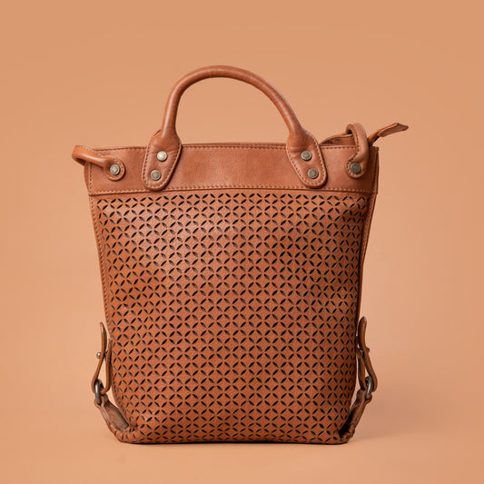 Maverick Hand Bag in Tan with Woven Leather Design | Iron Tailor