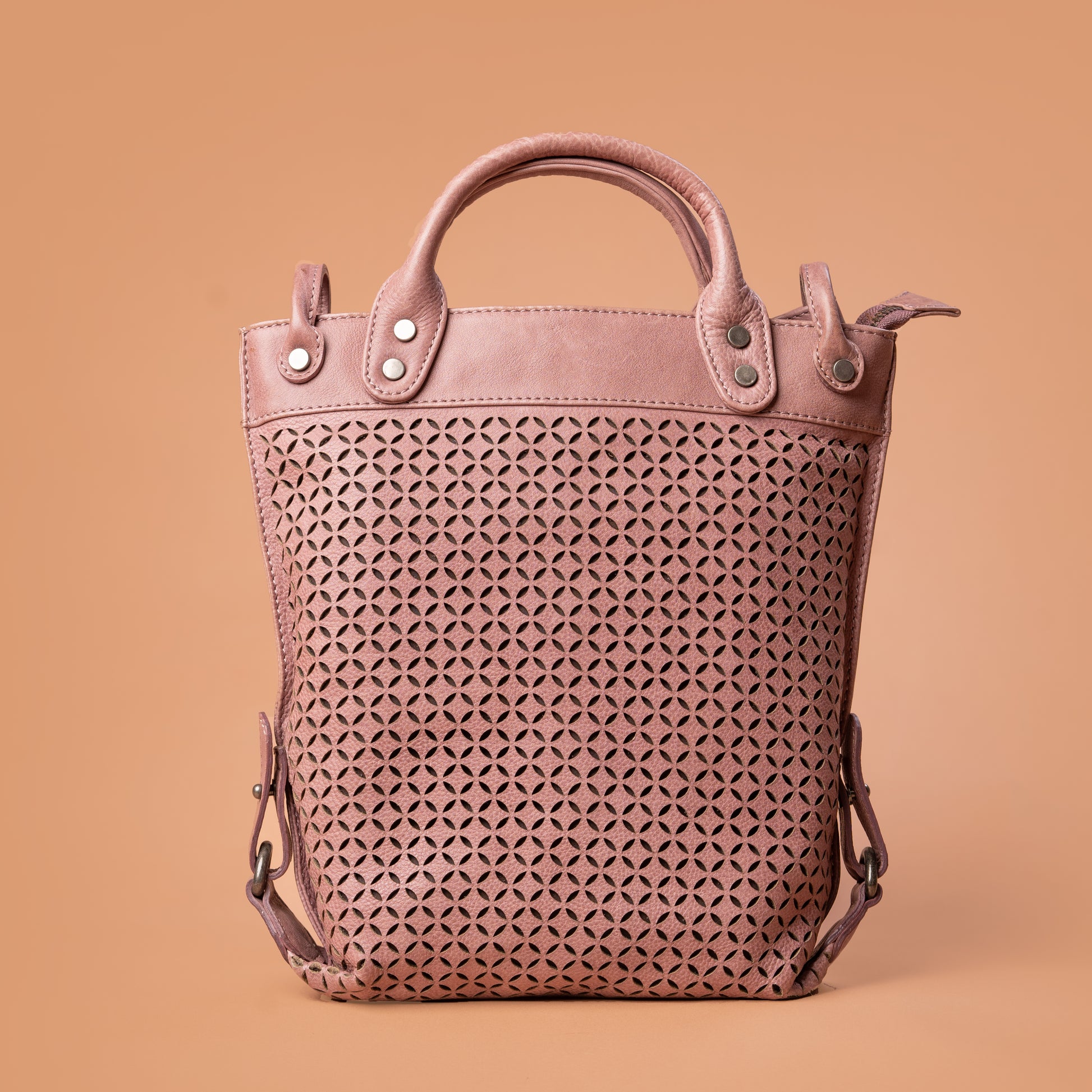 Maverick Hand Bag in Pink with Woven Leather Pattern | Iron Tailor