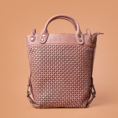 Maverick Hand Bag in Pink with Woven Leather Pattern | Iron Tailor