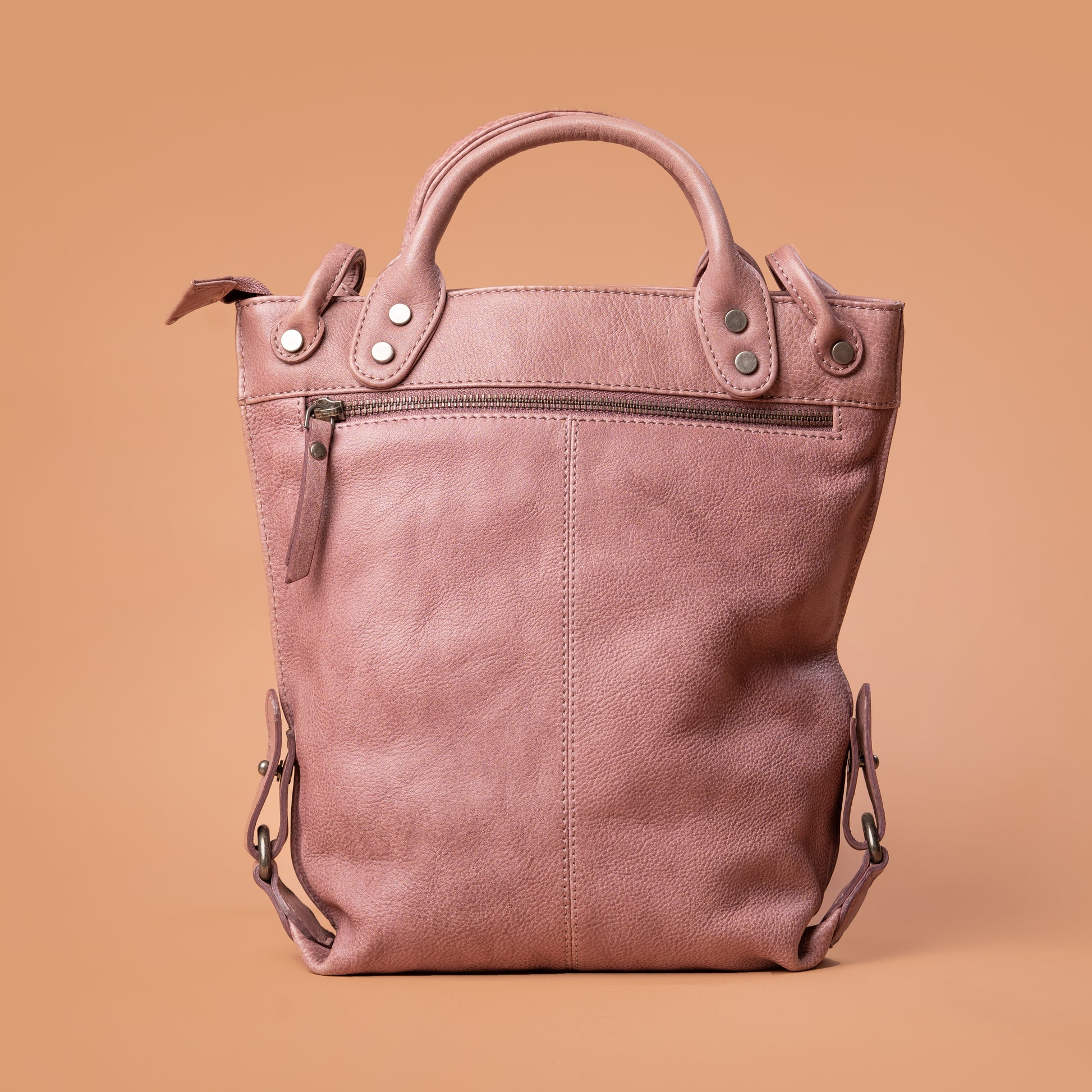Maverick Hand Bag Pink Leather Back View | Iron Tailor