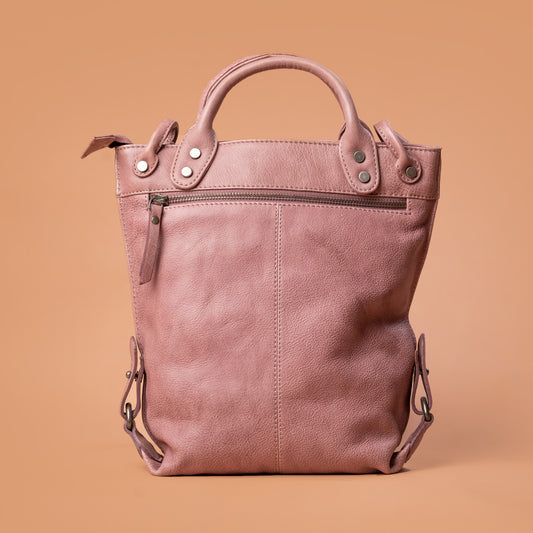 Maverick Hand Bag Pink Leather Back View | Iron Tailor