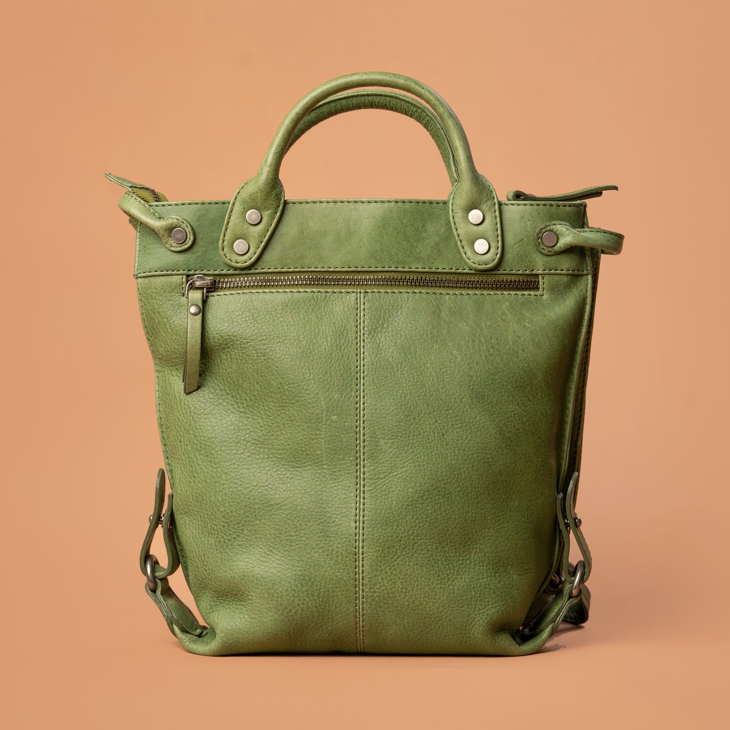 Maverick Hand Bag Green Leather Back View | Iron Tailor