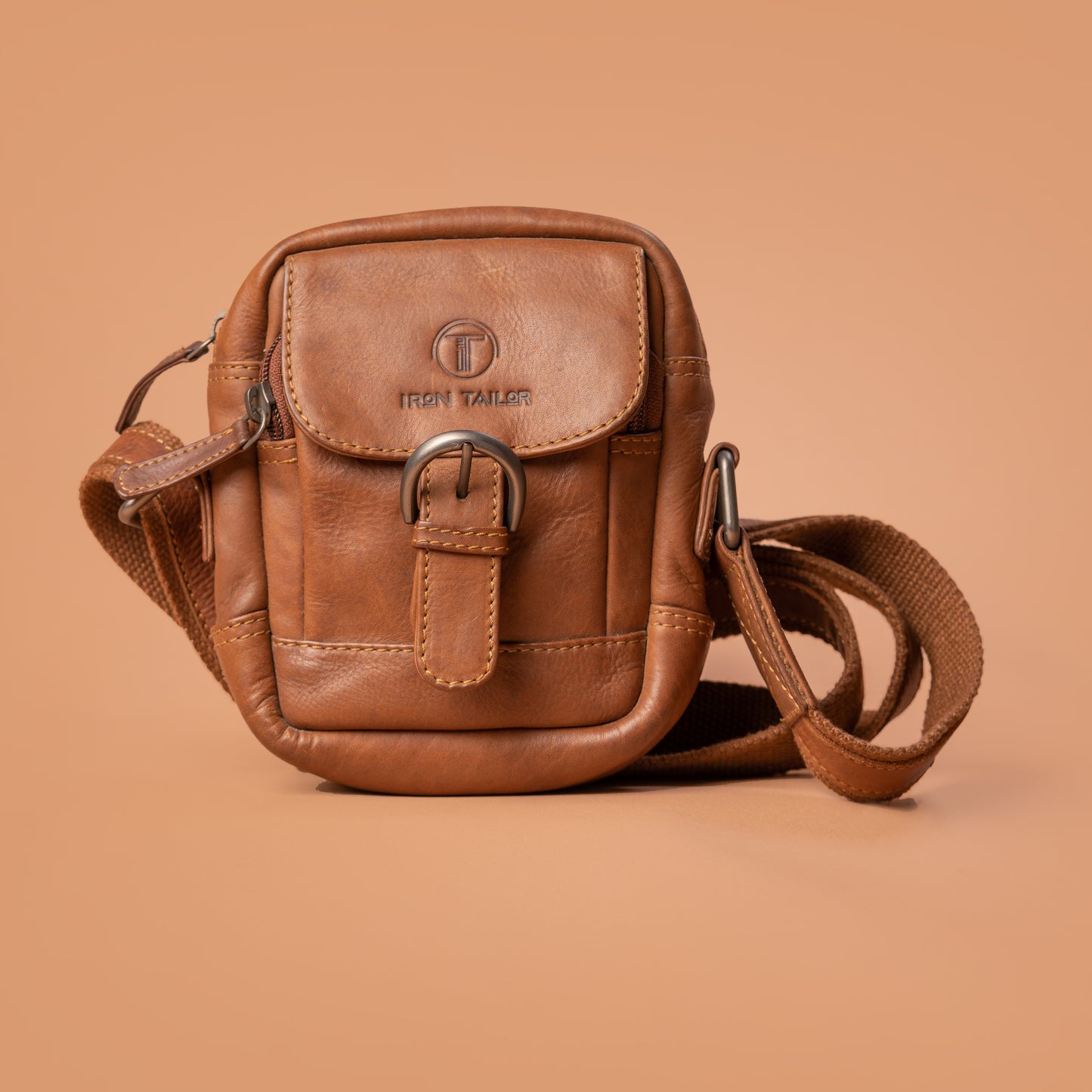 Tan Genuine Leather Nighter Sling Bag Front View | Iron Tailor