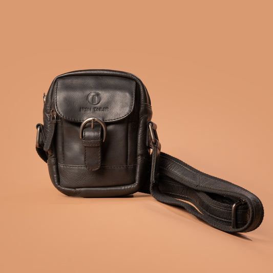 Black Genuine Leather Nighter Sling Bag | Iron Tailor