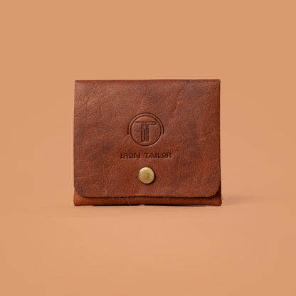 Snap Button Card Holder – Brown Leather Card Holder For Men | Iron Tailor
