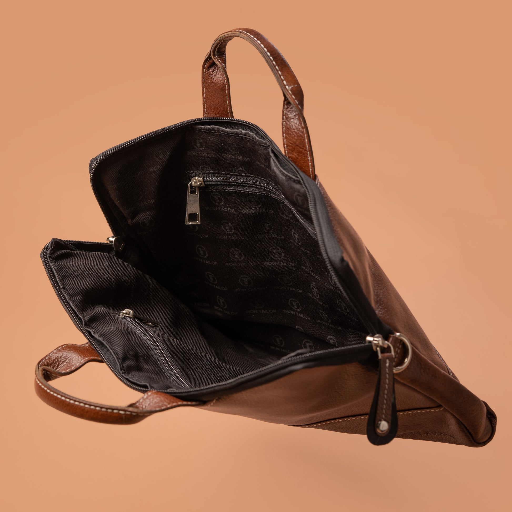 Brown Leather Briefcase Spacious Interior | Iron Tailor