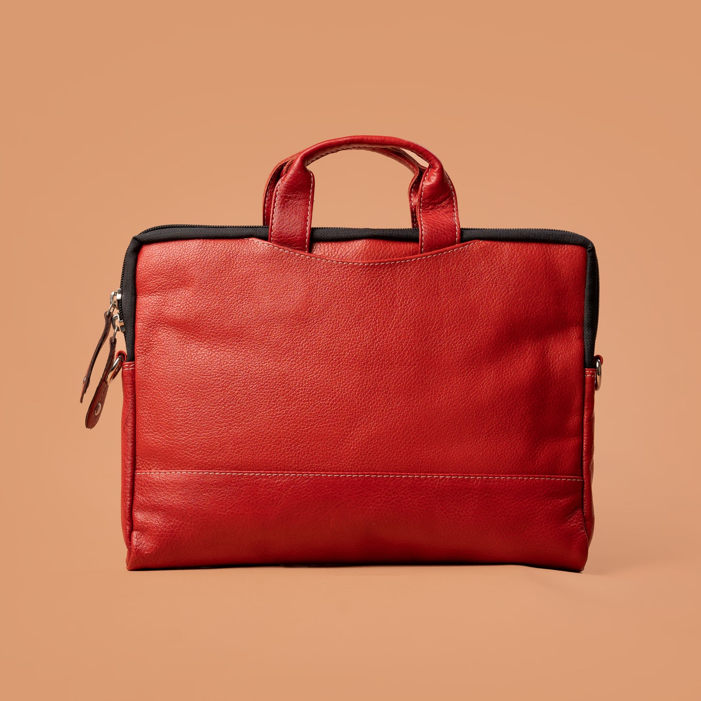 Red Leather Laptop Briefcase Back View | Iron Tailor