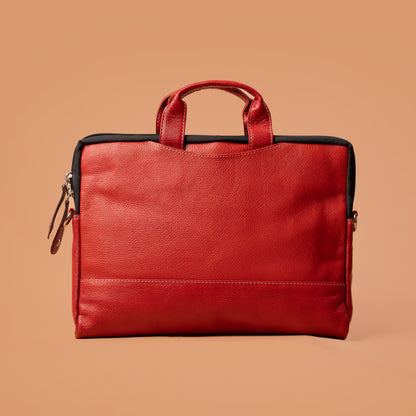 Red Leather Laptop Briefcase Back View | Iron Tailor