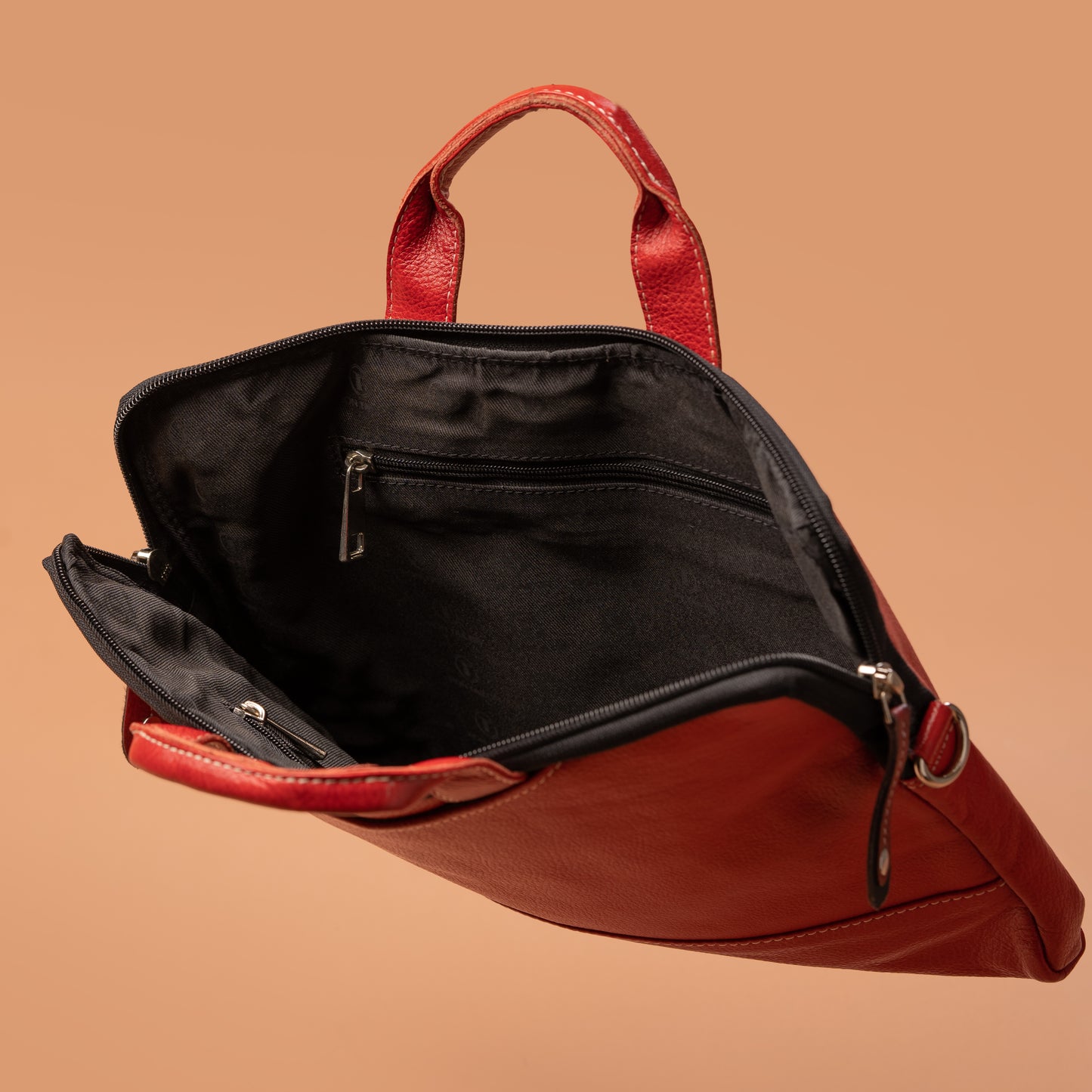 Red Leather Office Bag with Laptop Compartment | Iron Tailor