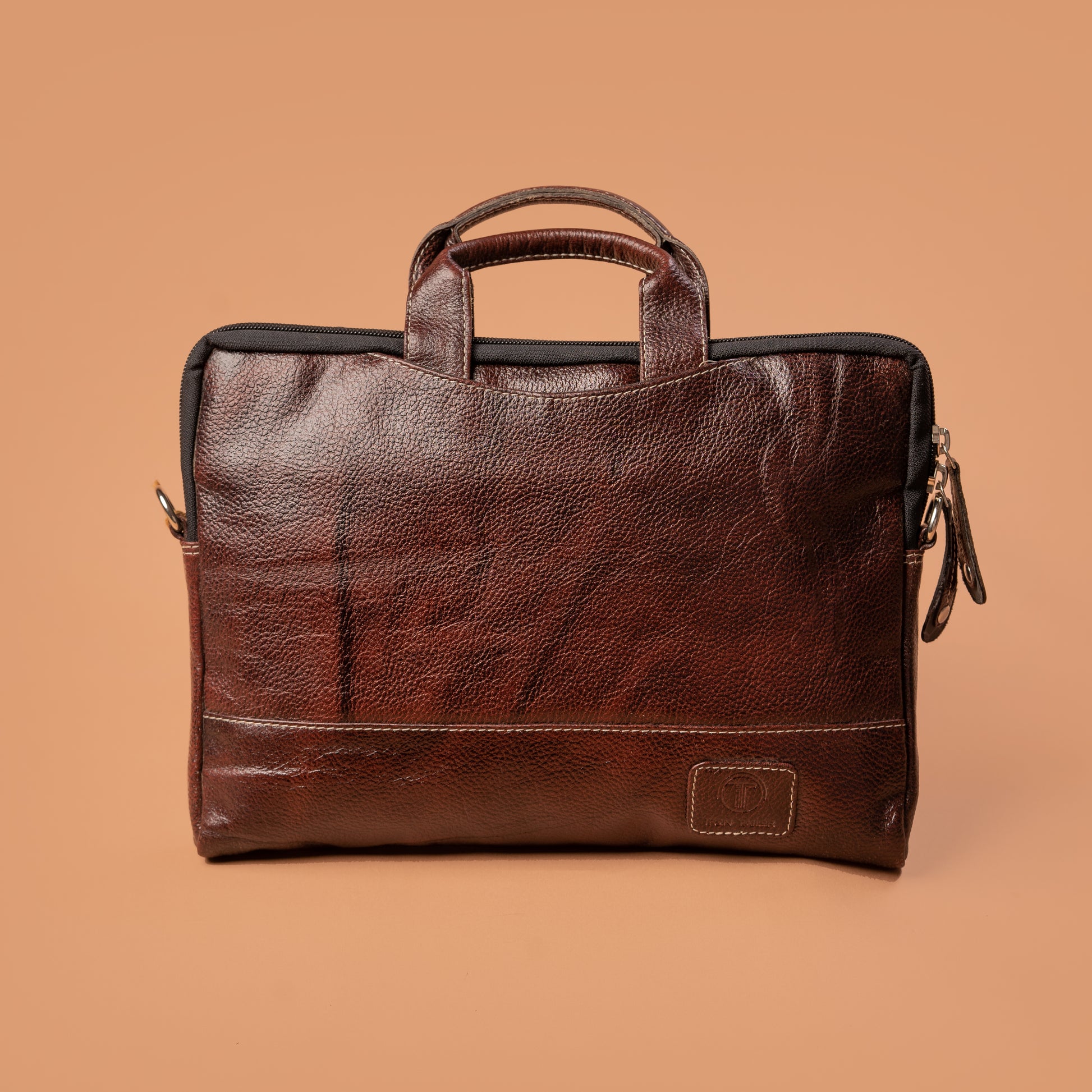 Dark Brown Leather Briefcase Front View | Iron Tailor
