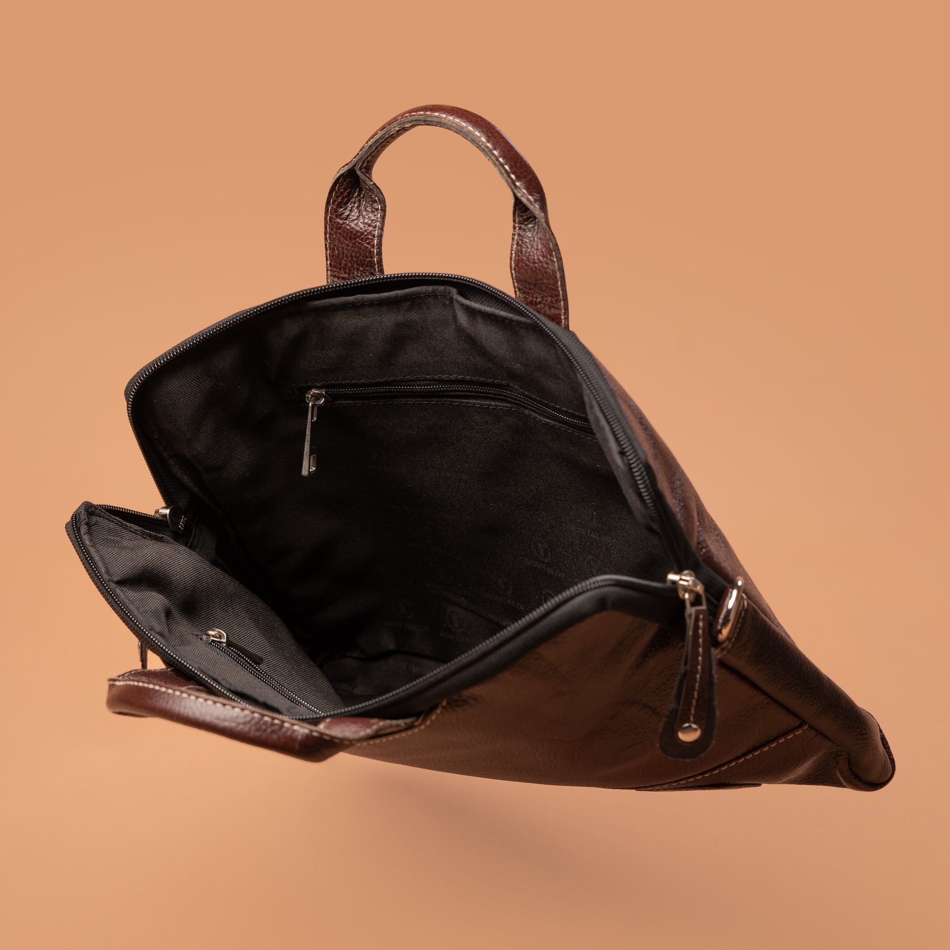 Dark Brown Leather Laptop Bag Interior Storage | Iron Tailor