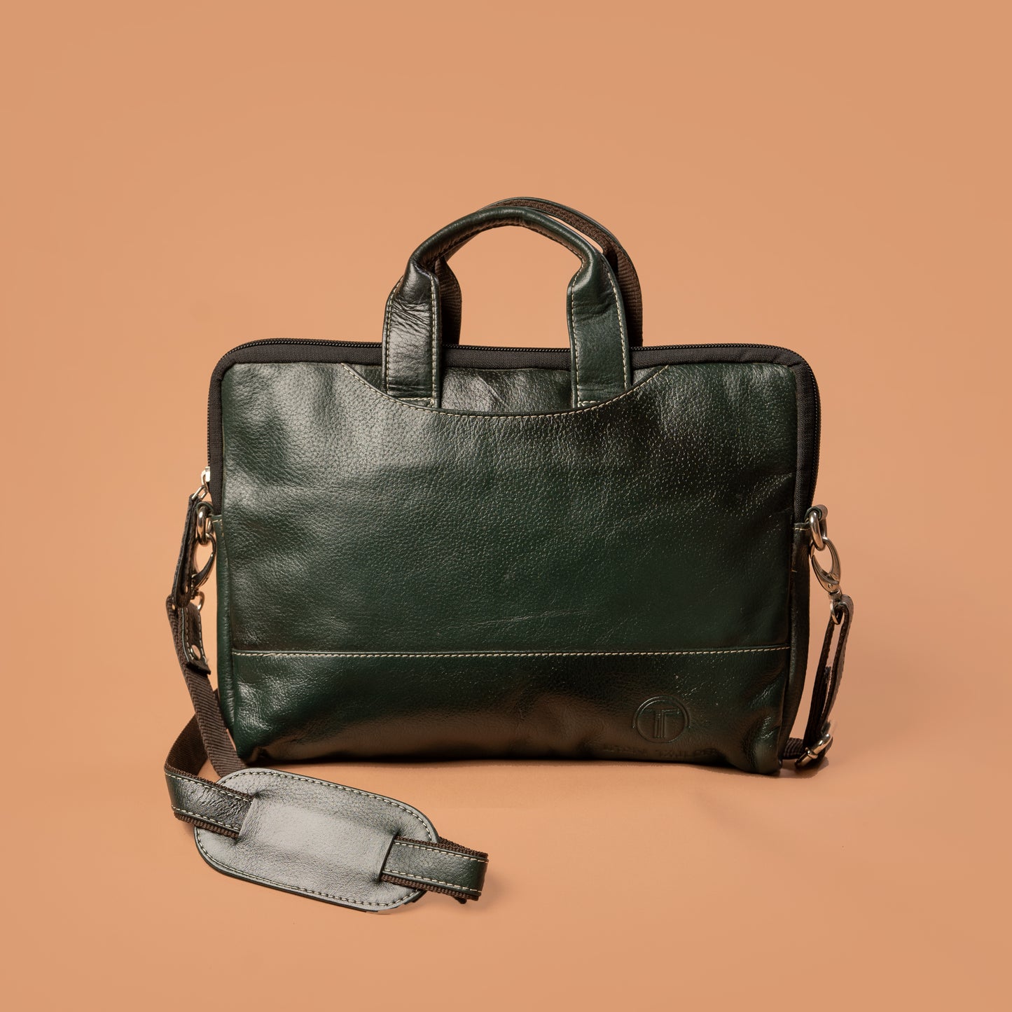 Green Genuine Leather MacBook Bag with Shoulder Strap | Iron Tailor