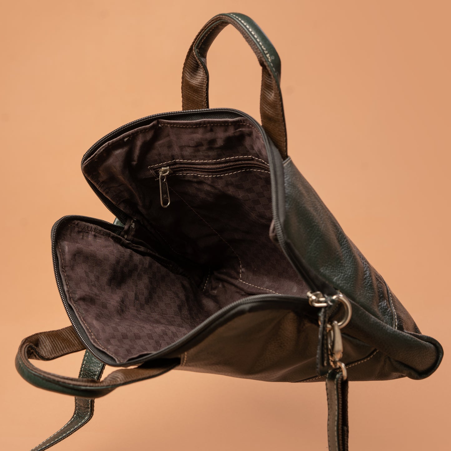 Green Leather Laptop Bag Spacious Main Compartment | Iron Tailor