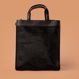 Black Hairon Leather Tote Bag for Women with Top Handles | Iron Tailor