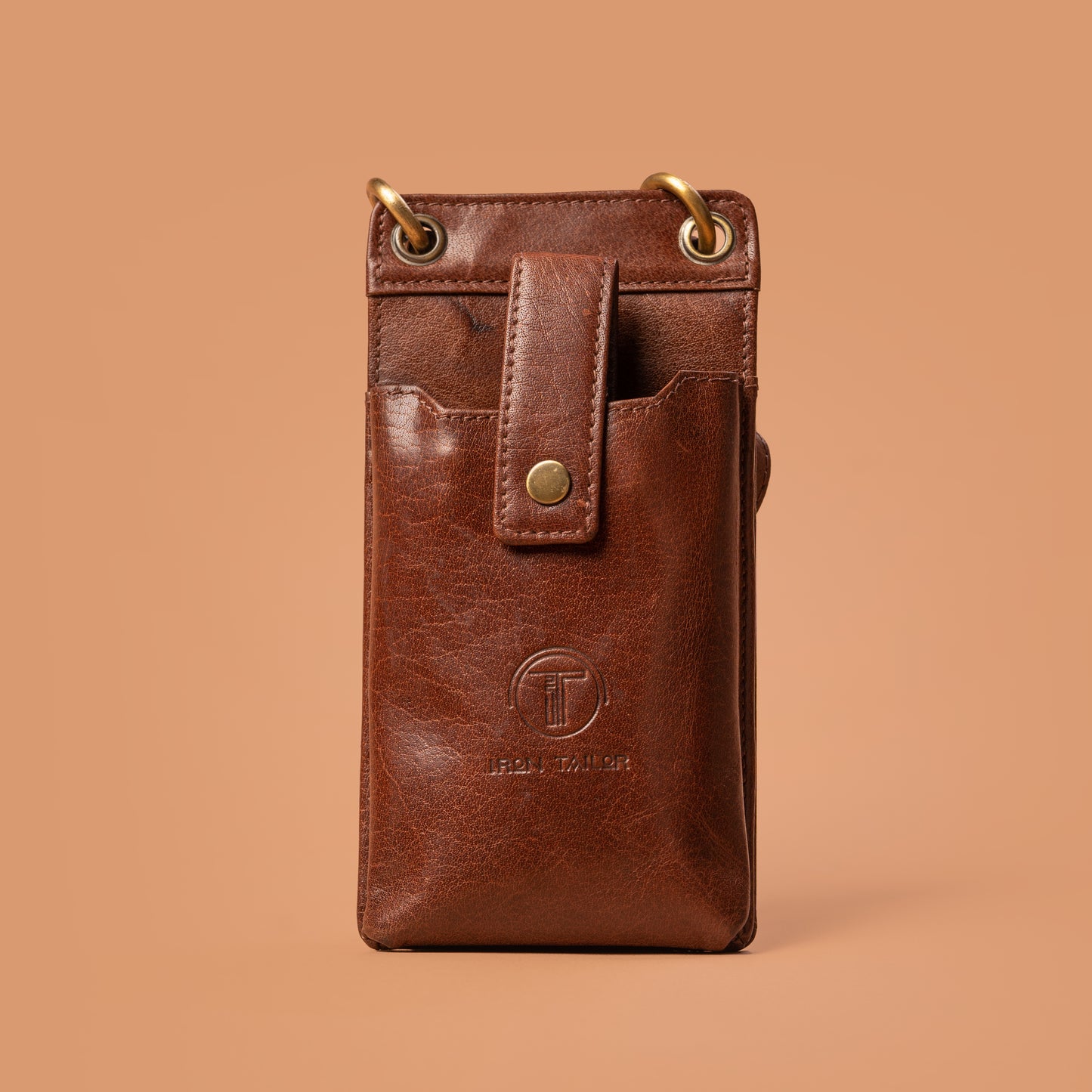 Brown Leather Mobile Holder front view | iron tailor