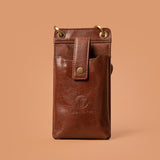 Brown Leather Mobile Holder front view | iron tailor
