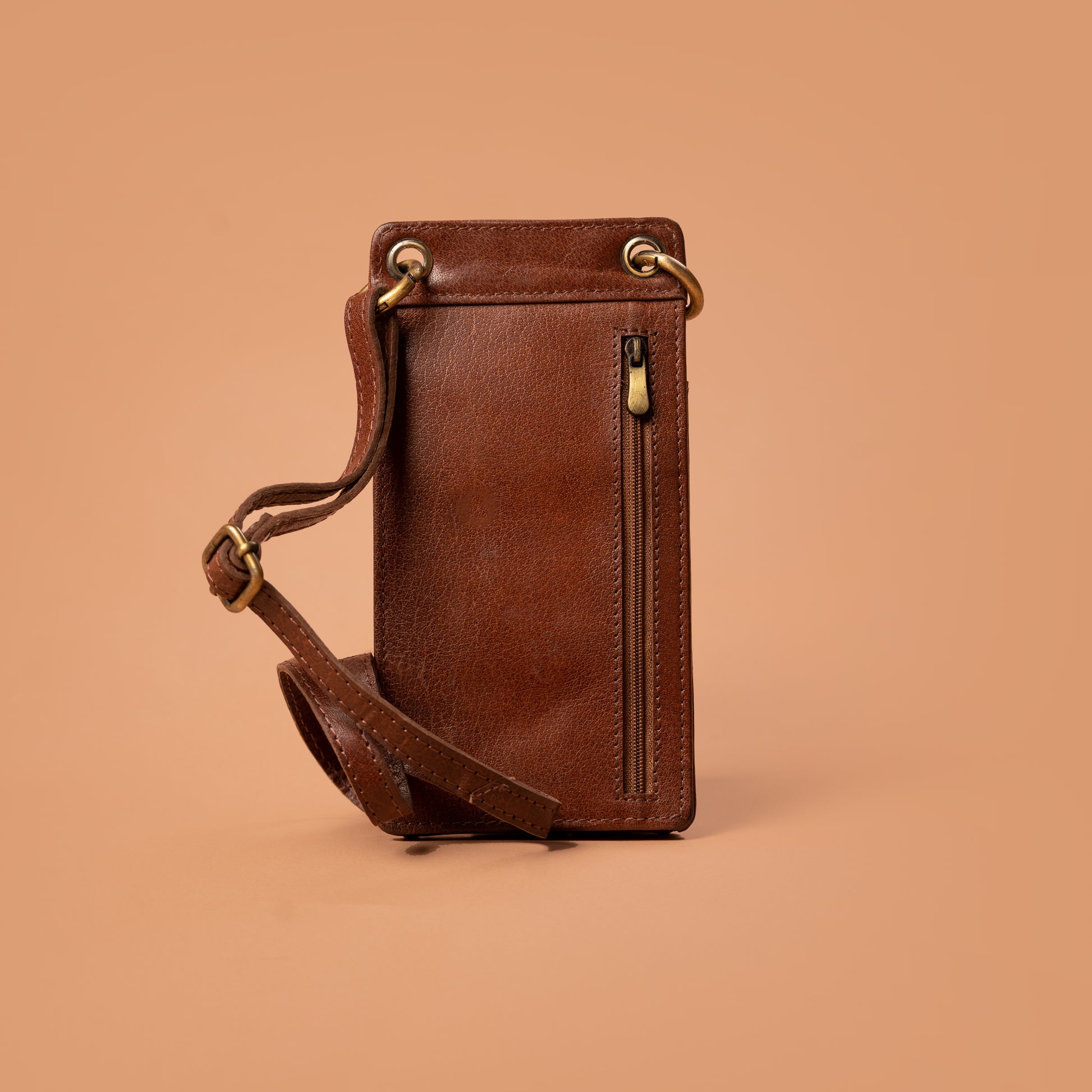 Back View  Leather Mobile Holder with Strap | iron tailor