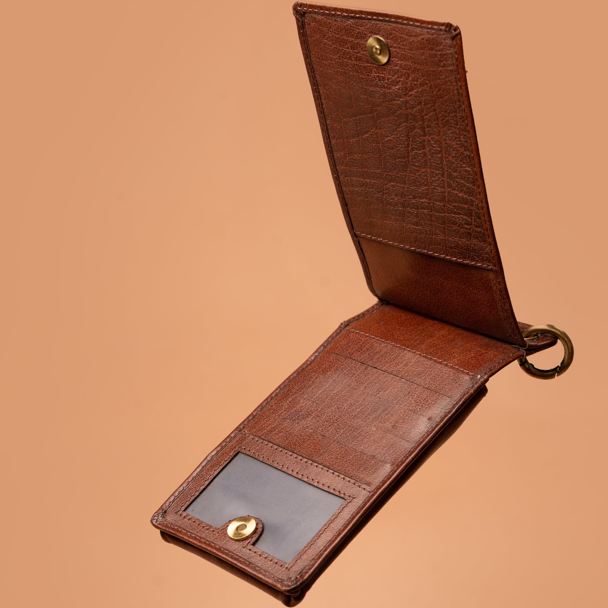Open Brown Leather Mobile Holder with Card Slots | iron tailor
