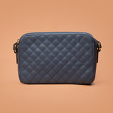 Francesca Diamond Stitch Pouch – Blue Leather Sling Bags For Ladies | Iron Tailor
