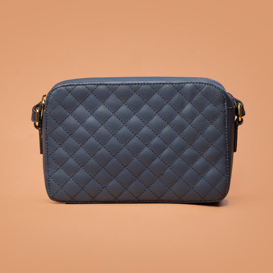 Francesca Diamond Stitch Pouch – Blue Leather Sling Bags For Ladies | Iron Tailor