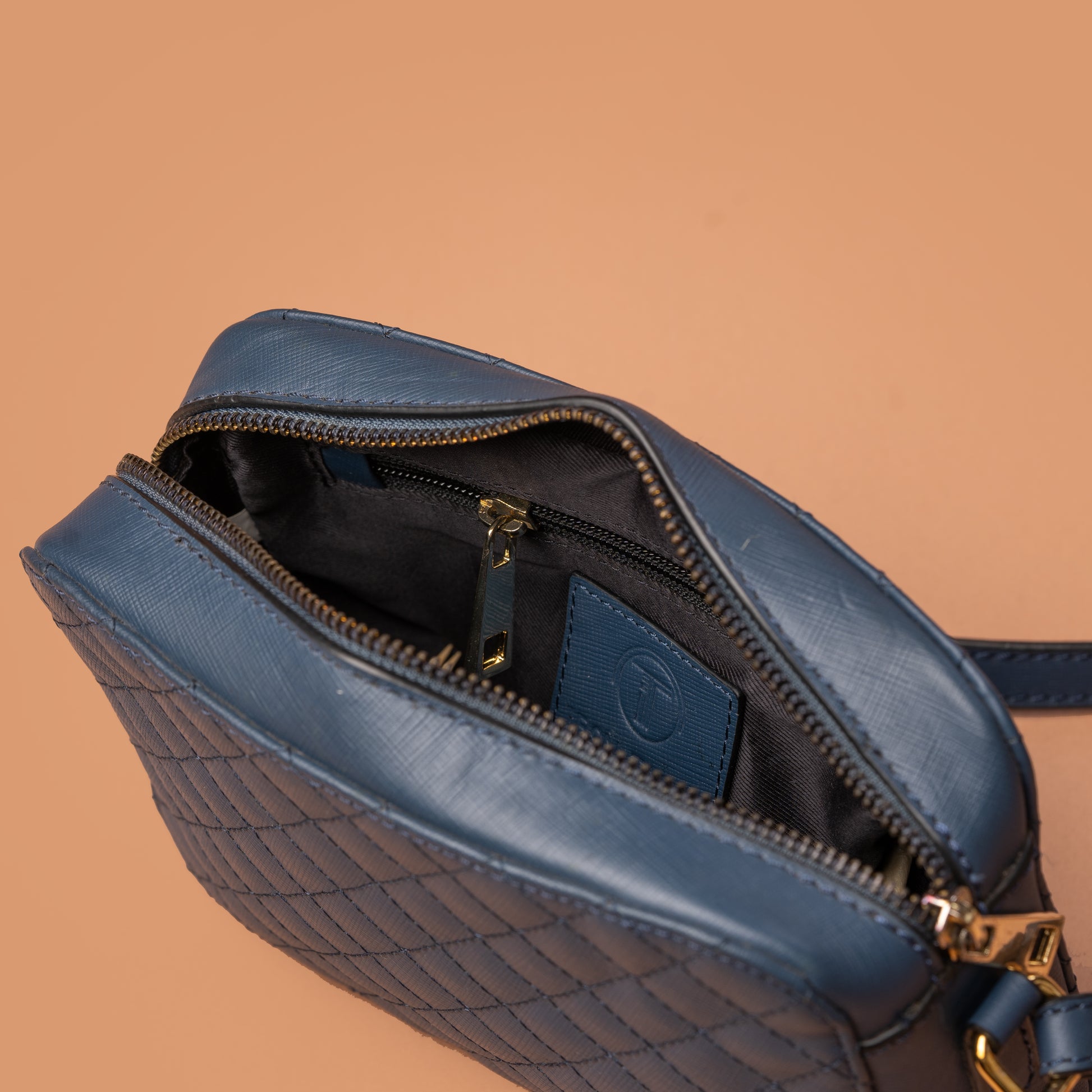 Blue Leather Sling Bag with Spacious Interior Compartment | Iron Tailor