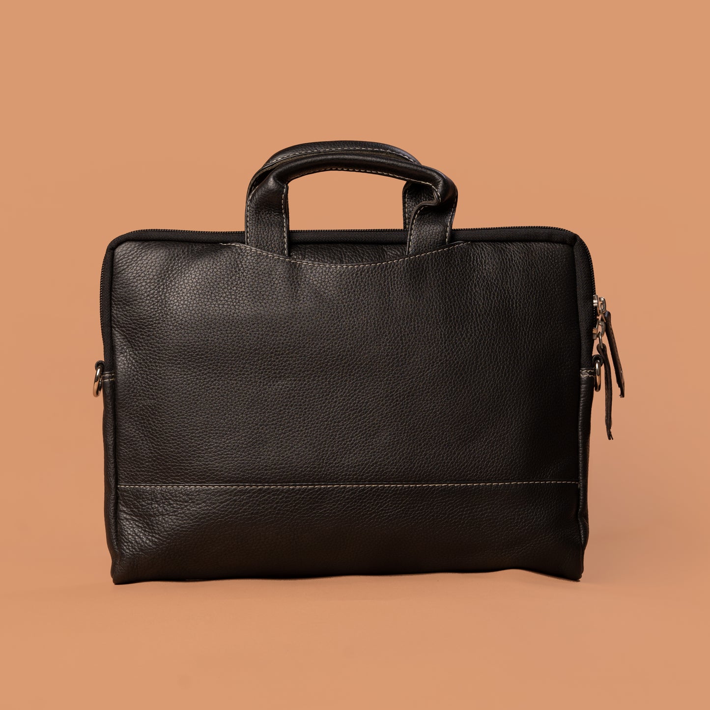 Black Leather Laptop Briefcase Back View | Iron Tailor