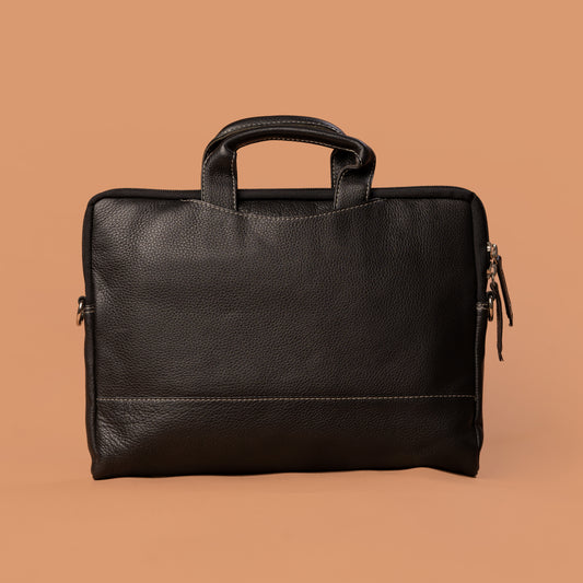 Black Leather Laptop Briefcase Back View | Iron Tailor