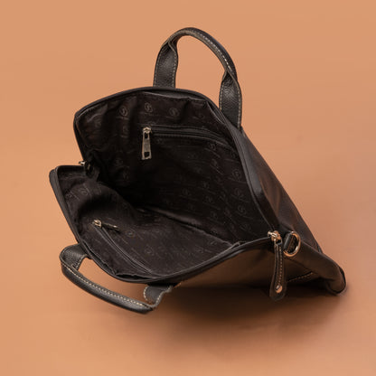 Black Leather Office Bag with Multiple Compartments | Iron Tailor