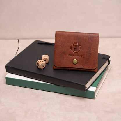 Brown Leather Snap Button Card Holder Lifestyle View | Iron Tailor