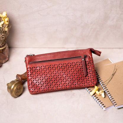 Rust Genuine Leather Women Sling Bag with Wrist Strap | Iron Tailor