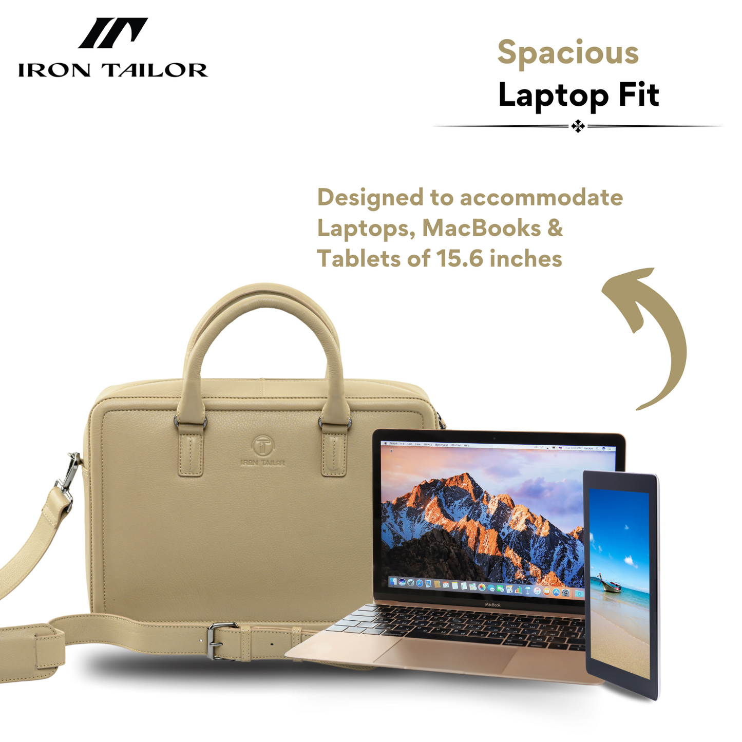 The Chest Laptop Bag in Beige Fits Up to 15.6 Inch Laptop | Iron Tailor