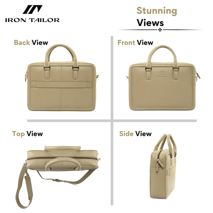 The Chest Laptop Bag in Beige Functional Overview | Iron Tailor