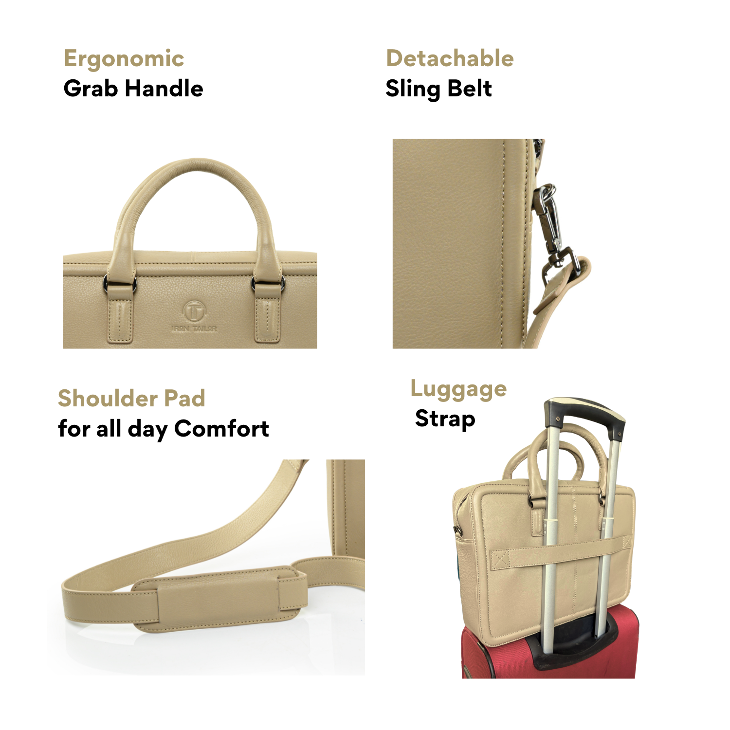 Chest Laptop Bag in Beige with Luggage Strap and Detachable Shoulder Strap | Iron Tailor