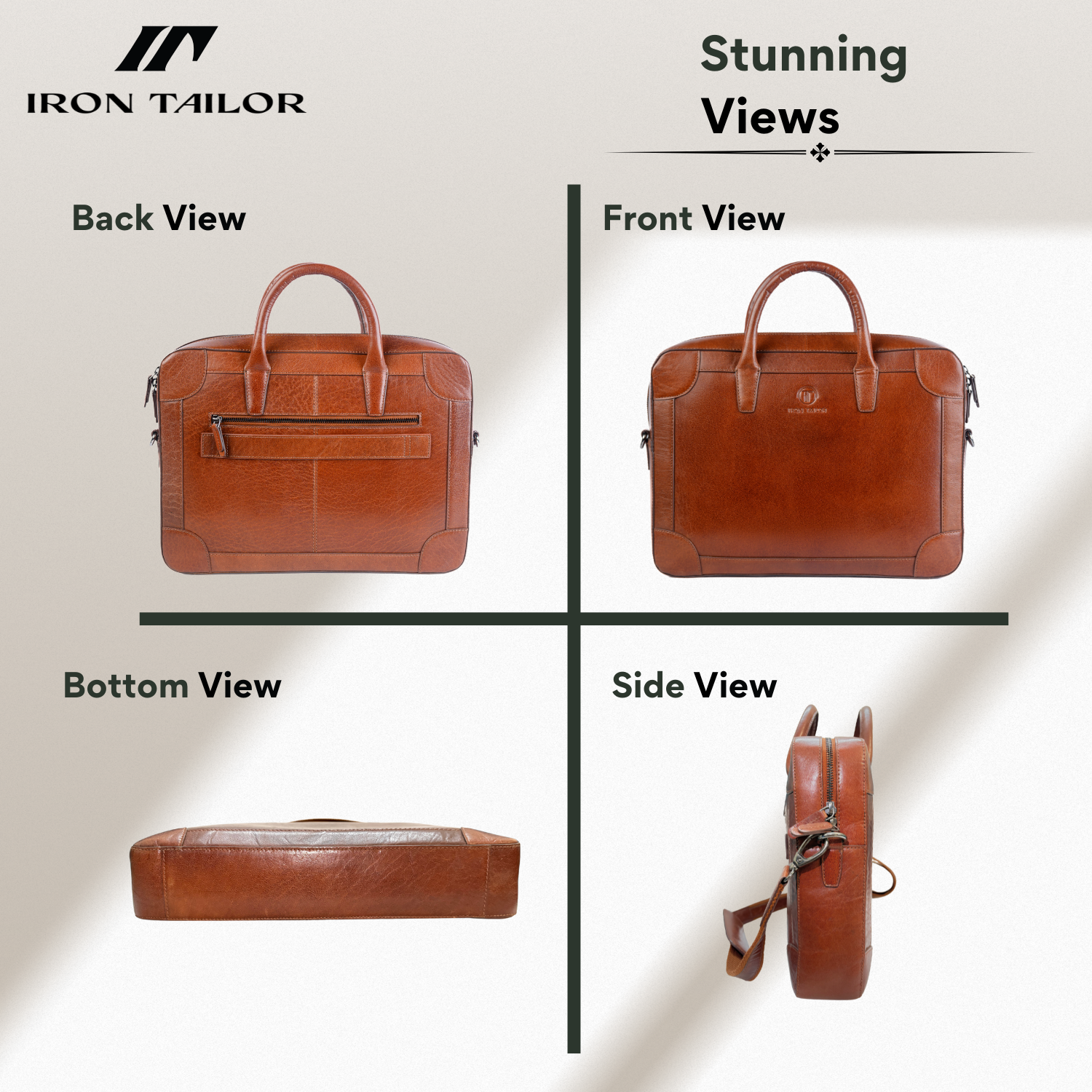 Executive Leather Laptop Bag Front and Side View | Iron Tailor