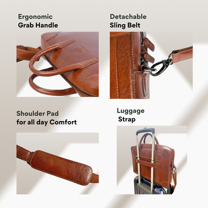 Leather Briefcase with Detachable Strap and Luggage Sleeve | Iron Tailor