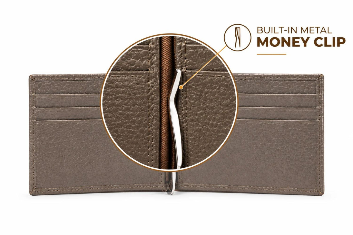 Built-In Metal Money Clip for Secure Cash Holding