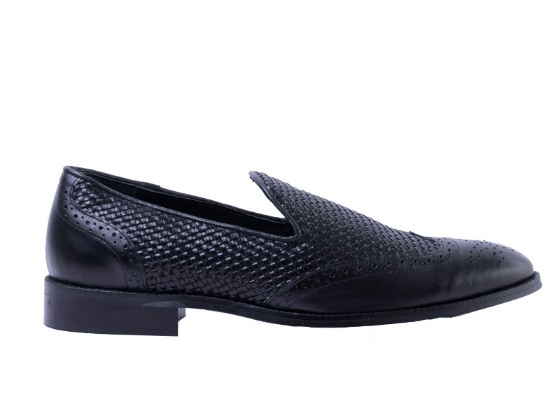 Men's Black Cheques Design Genuine Leather Shoe