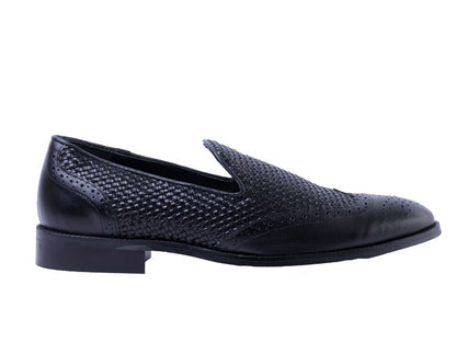 Men's Black Cheques Design Genuine Leather Shoe